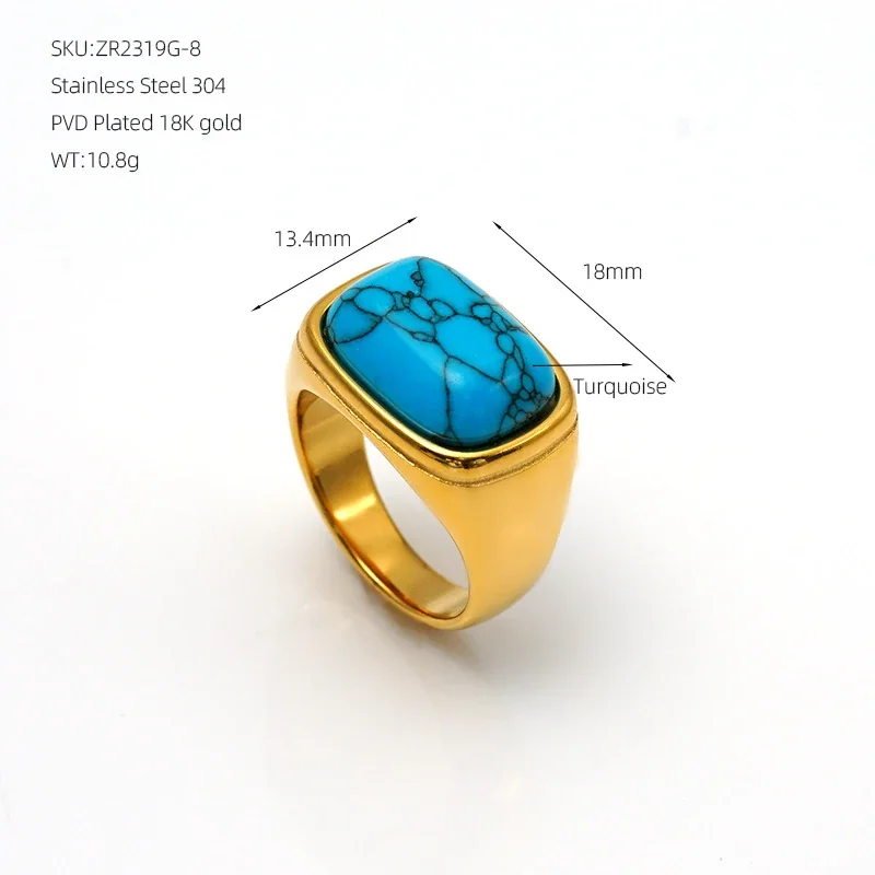 Turquoise Cushion Gold-Plated 316 Stainless Steel Signet Ring - Gold