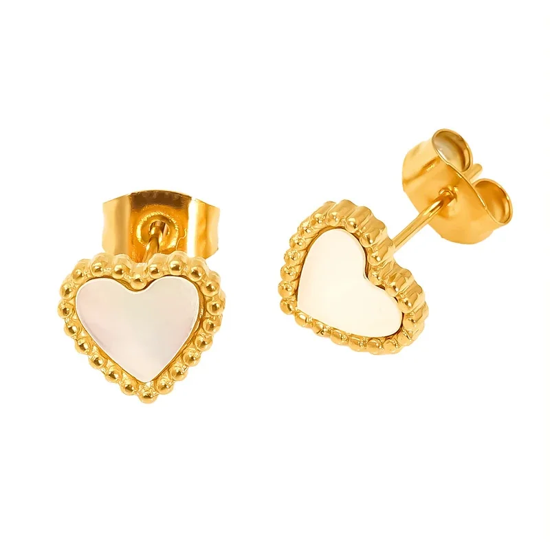 Romantic Gold-Plated Stainless Steel Shell Inlay Beaded Stud Earrings