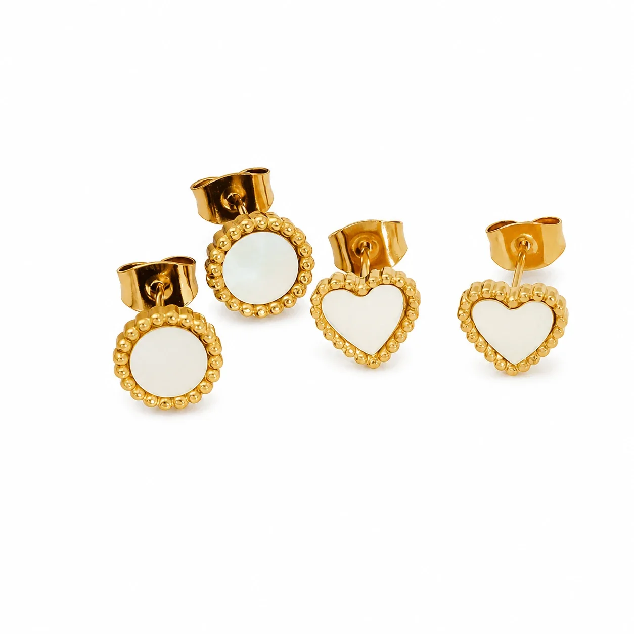 Romantic Gold-Plated Stainless Steel Shell Inlay Beaded Stud Earrings