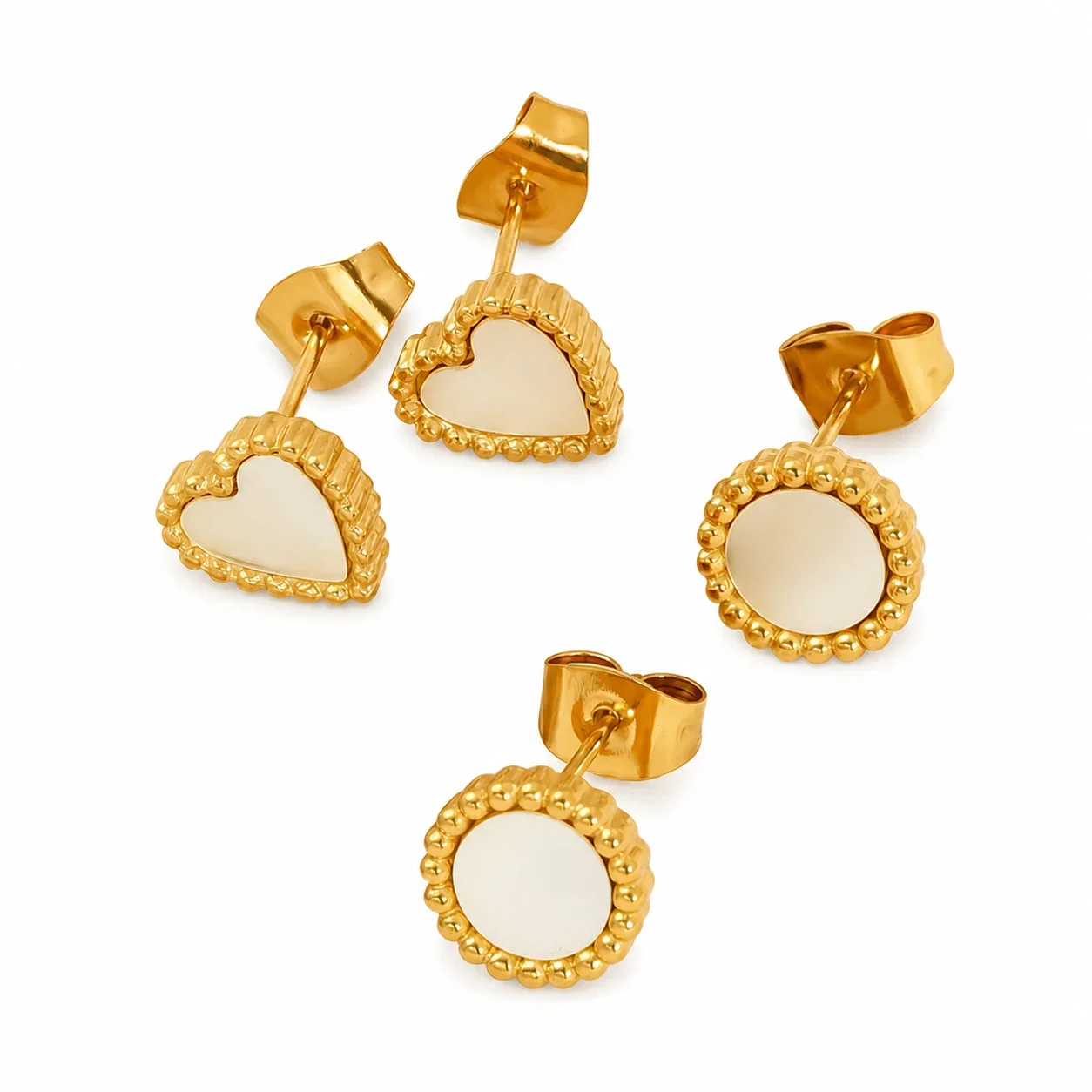 Romantic Gold-Plated Stainless Steel Shell Inlay Beaded Stud Earrings