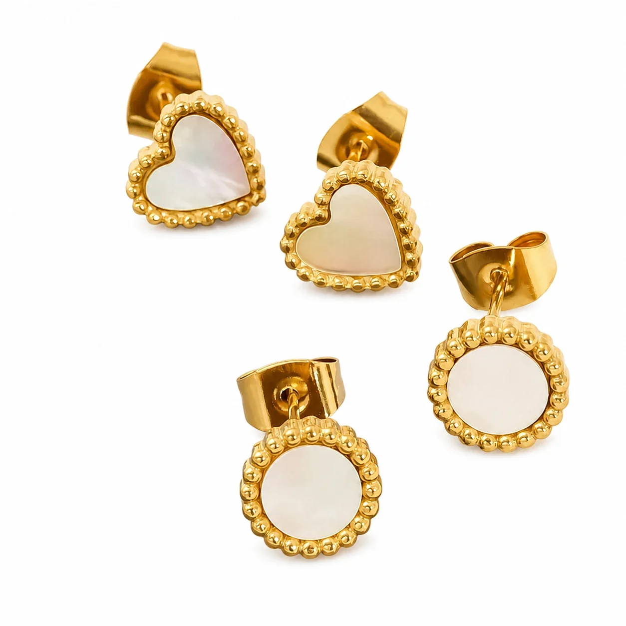 Romantic Gold-Plated Stainless Steel Shell Inlay Beaded Stud Earrings