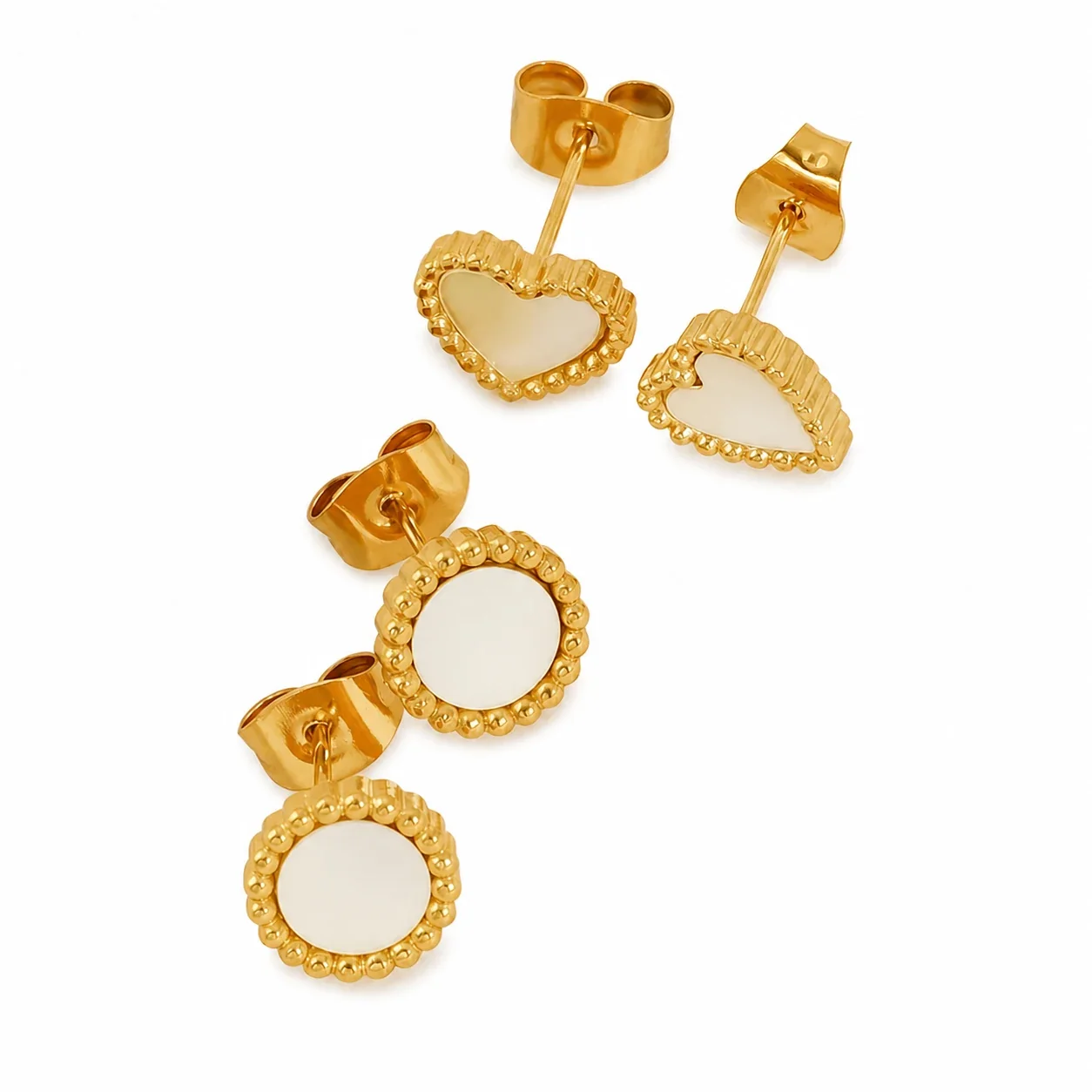 Romantic Gold-Plated Stainless Steel Shell Inlay Beaded Stud Earrings