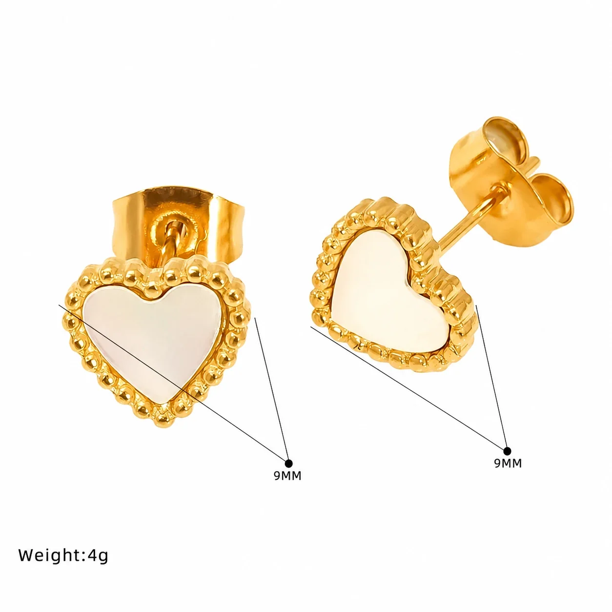 Romantic Gold-Plated Stainless Steel Shell Inlay Beaded Stud Earrings - Gold Heart Shell