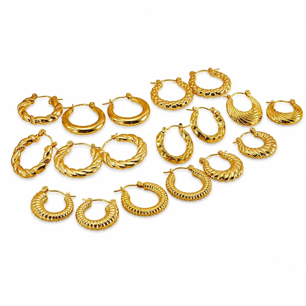 Sculpted Gold-Plated 316 Stainless Steel Ribbed Hoop Earrings
