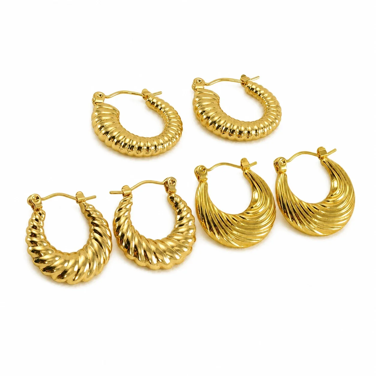 Sculpted Gold-Plated 316 Stainless Steel Ribbed Hoop Earrings