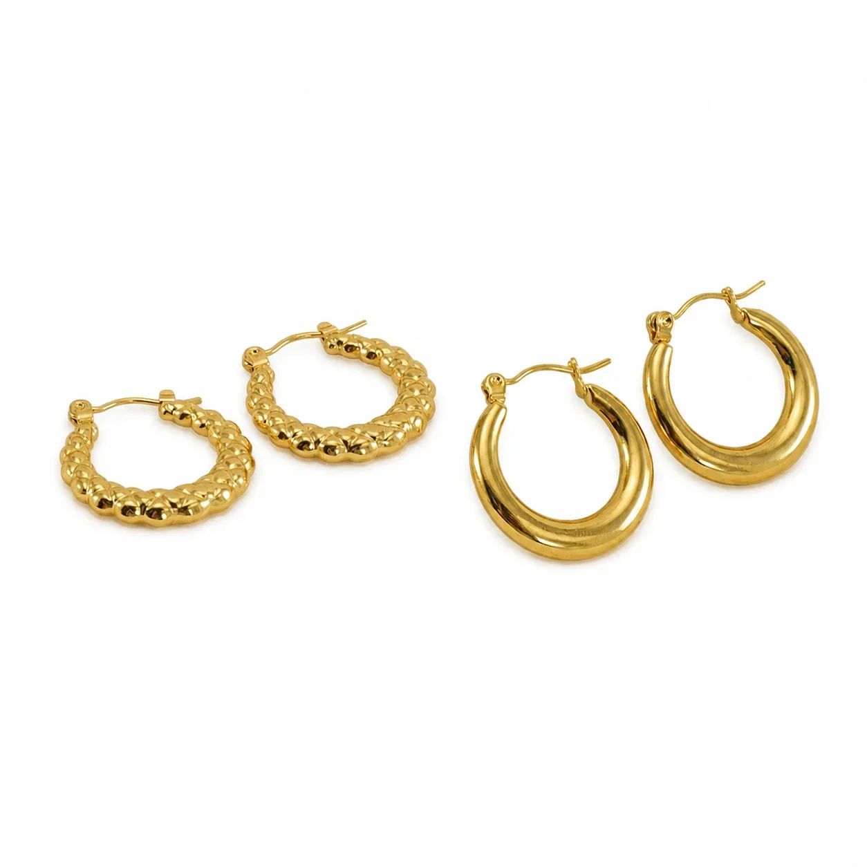 Sculpted Gold-Plated 316 Stainless Steel Ribbed Hoop Earrings
