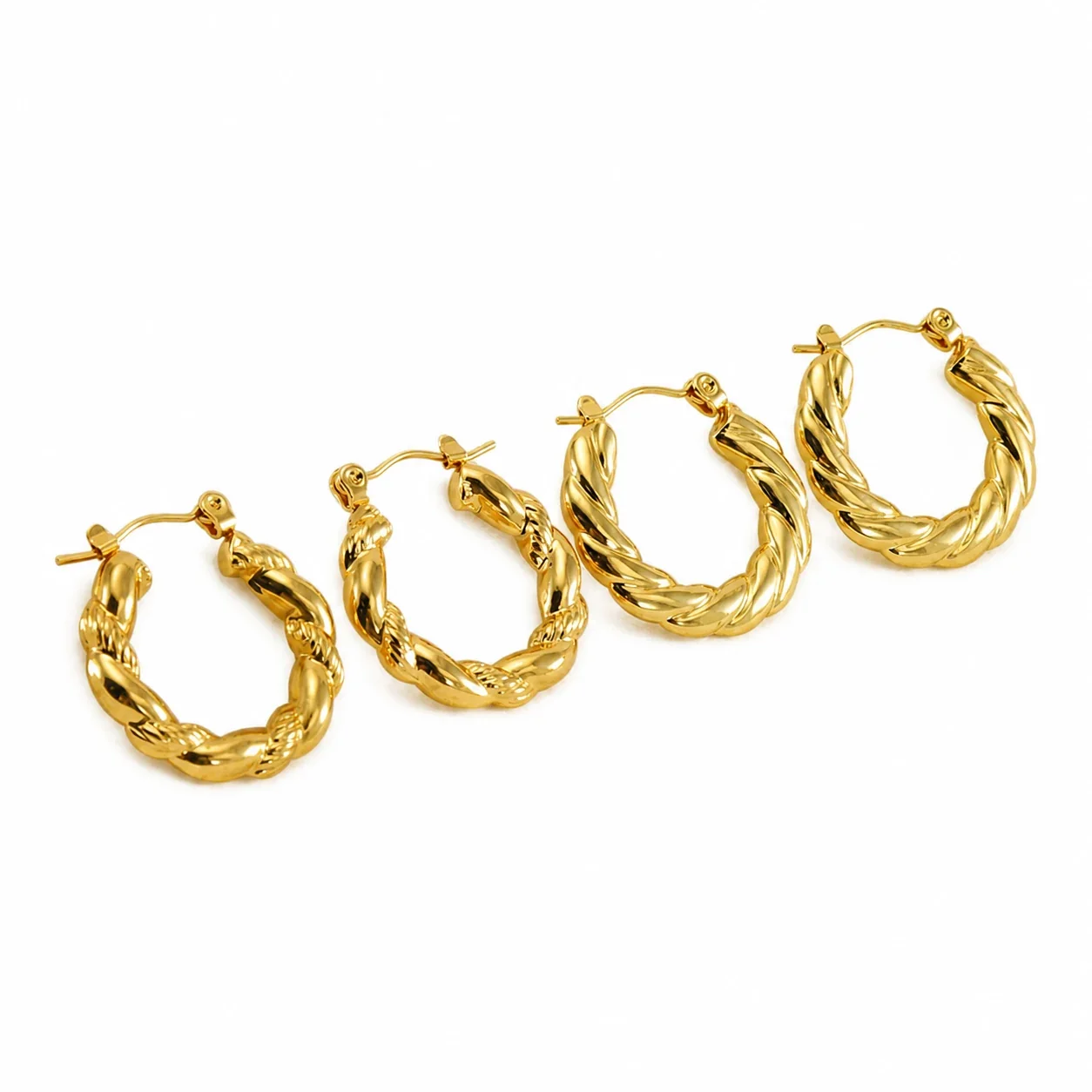 Sculpted Gold-Plated 316 Stainless Steel Ribbed Hoop Earrings