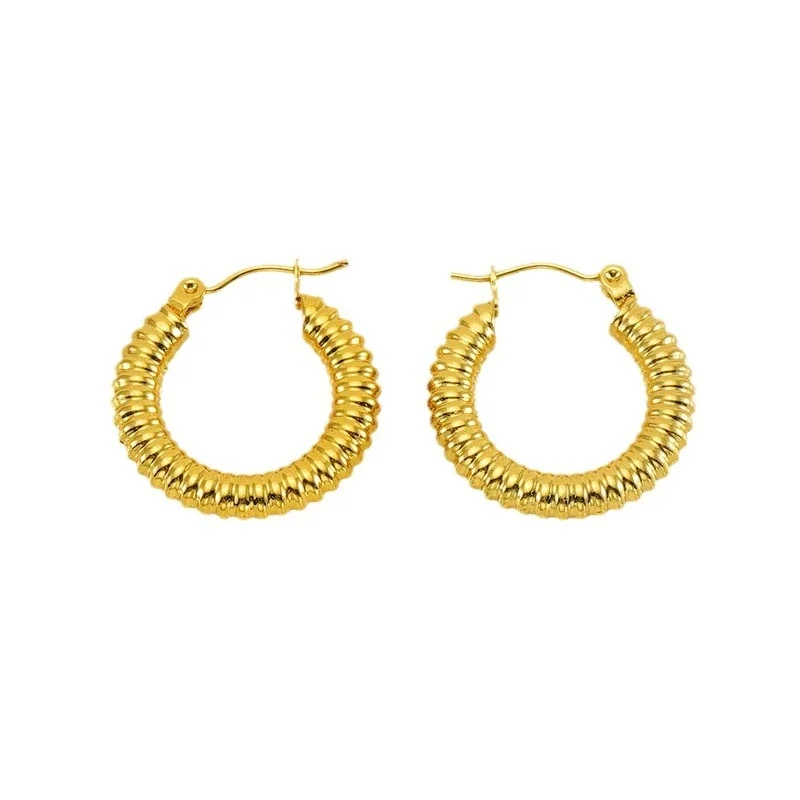 Sculpted Gold-Plated 316 Stainless Steel Ribbed Hoop Earrings