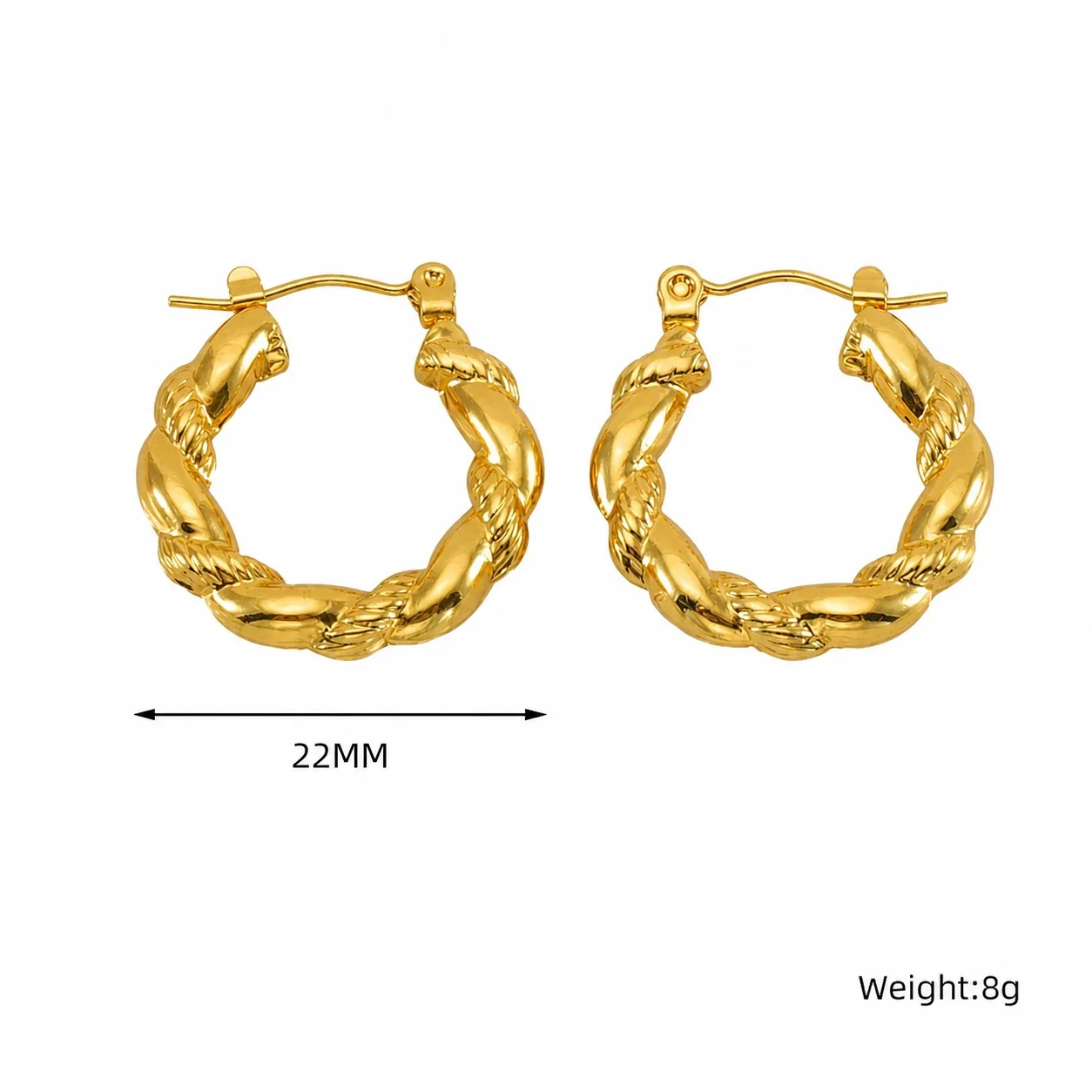 Sculpted Gold-Plated 316 Stainless Steel Ribbed Hoop Earrings - Gold Ribbed Hoop