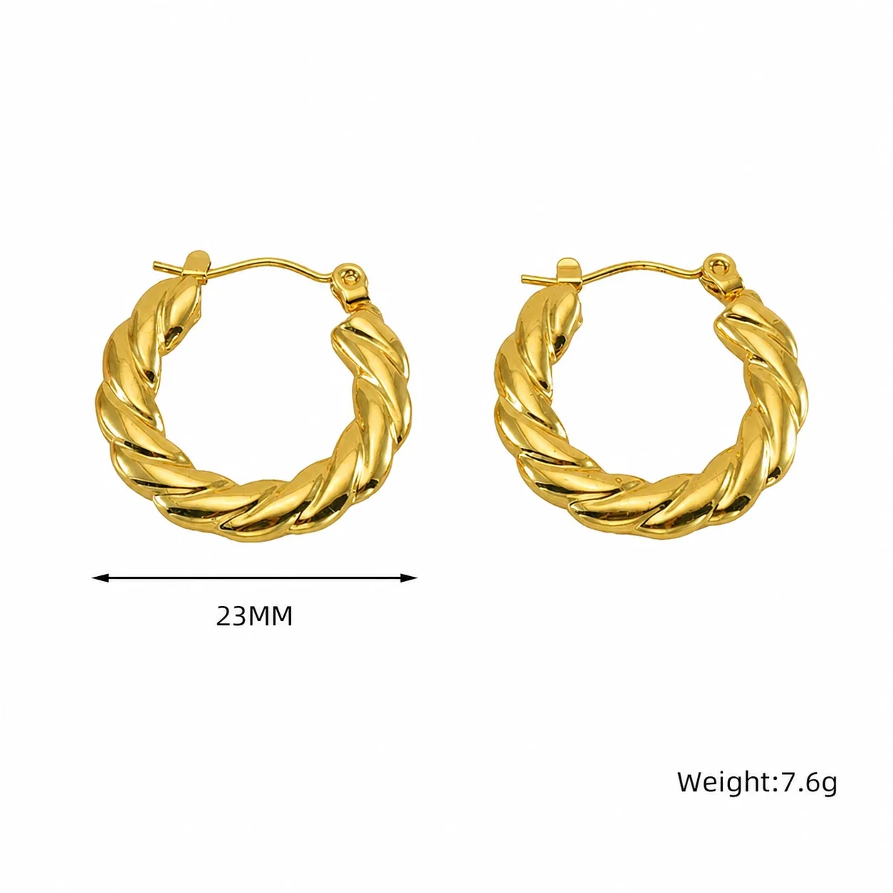 Sculpted Gold-Plated 316 Stainless Steel Ribbed Hoop Earrings - Gold Smooth Hoop