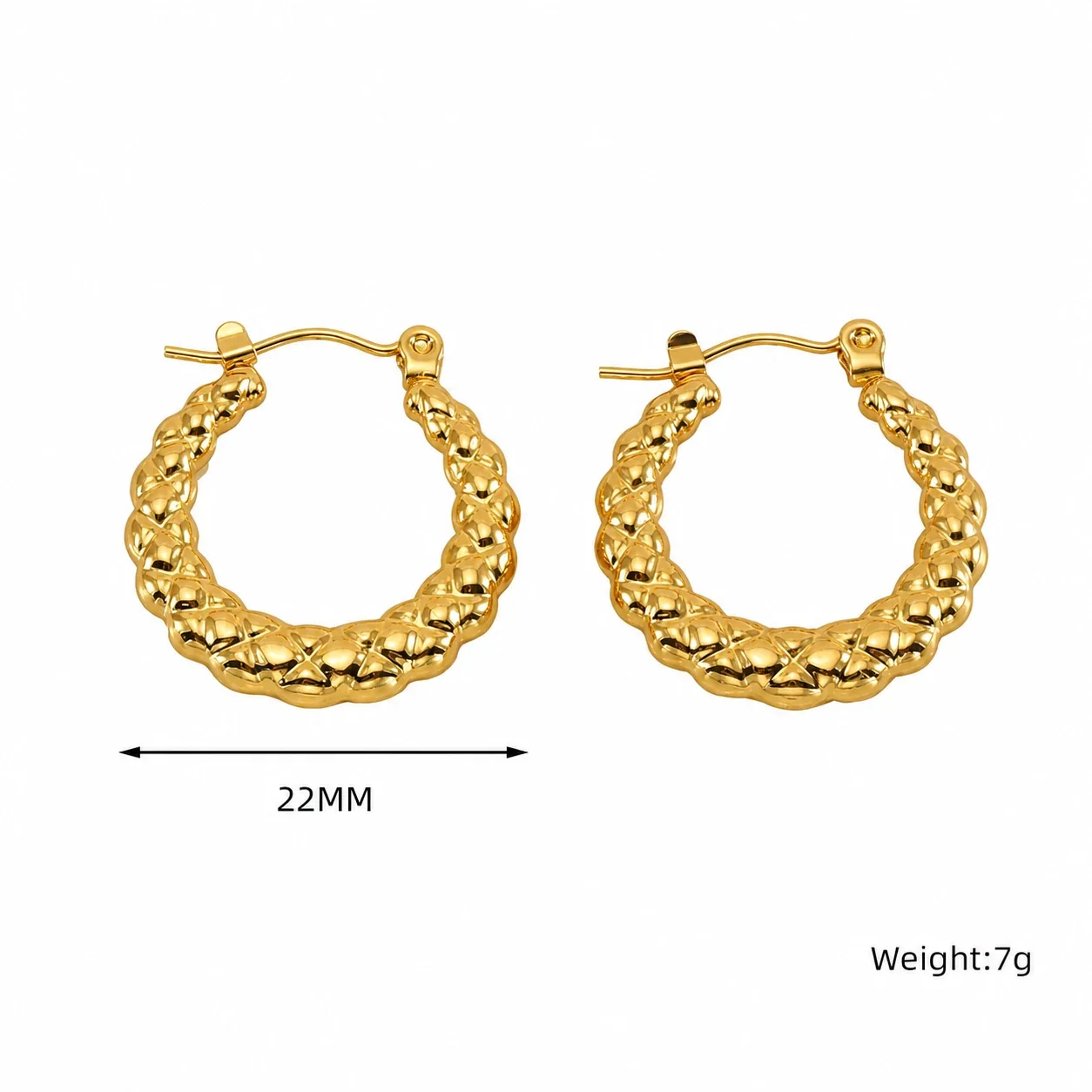 Sculpted Gold-Plated 316 Stainless Steel Ribbed Hoop Earrings - Gold Twisted Hoop