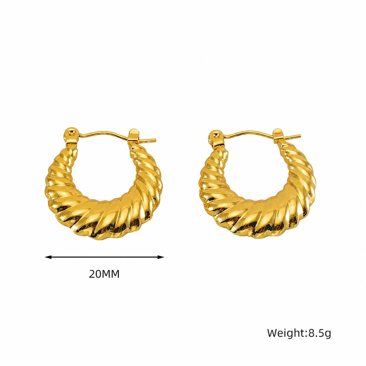Sculpted Gold-Plated 316 Stainless Steel Ribbed Hoop Earrings - Gold Braided Hoop