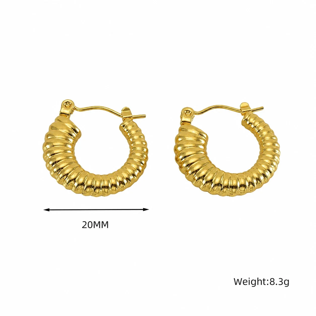 Sculpted Gold-Plated 316 Stainless Steel Ribbed Hoop Earrings - Gold Fluted Hoop