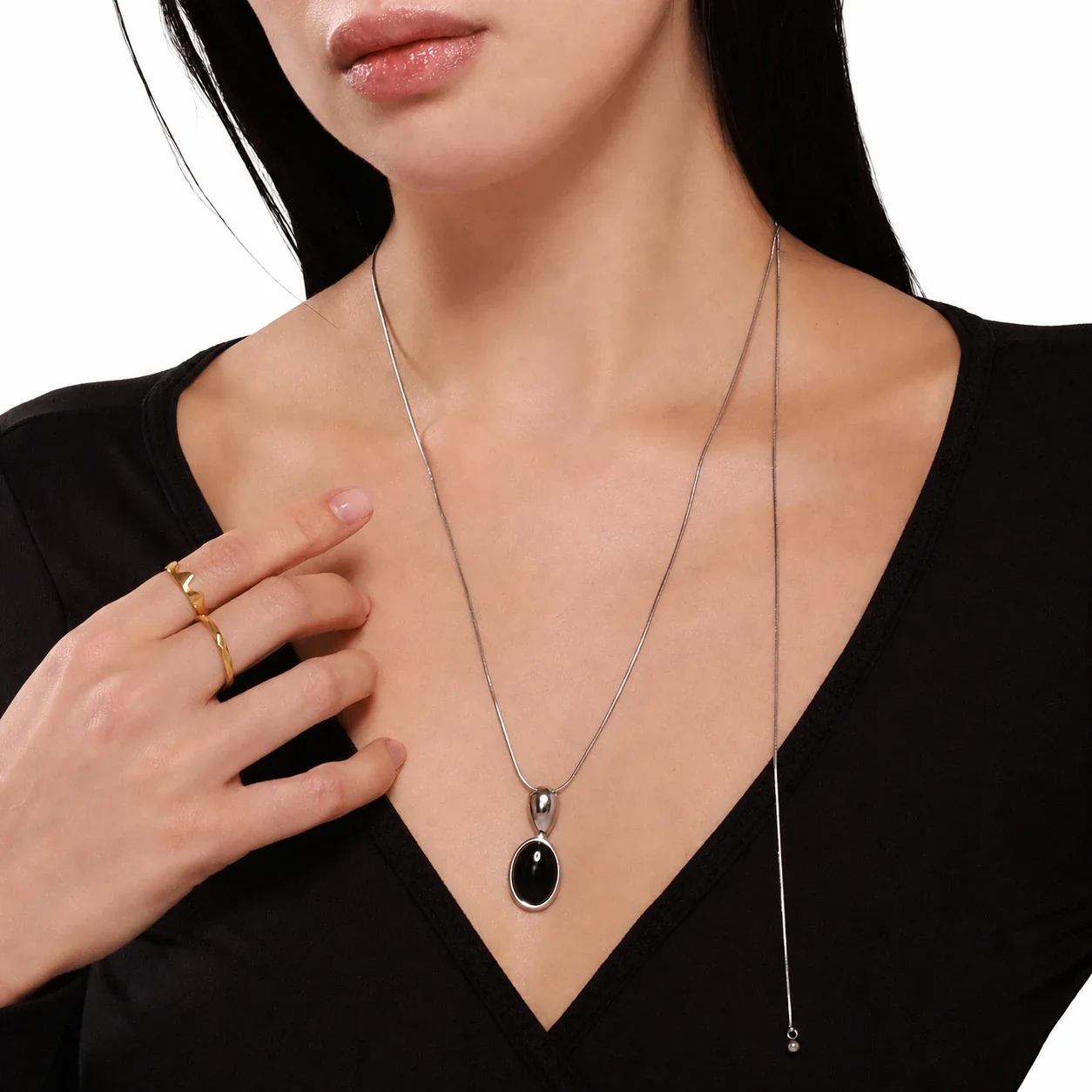 Polished Gold PVD Oval Bezel Stone Snake Chain Necklace