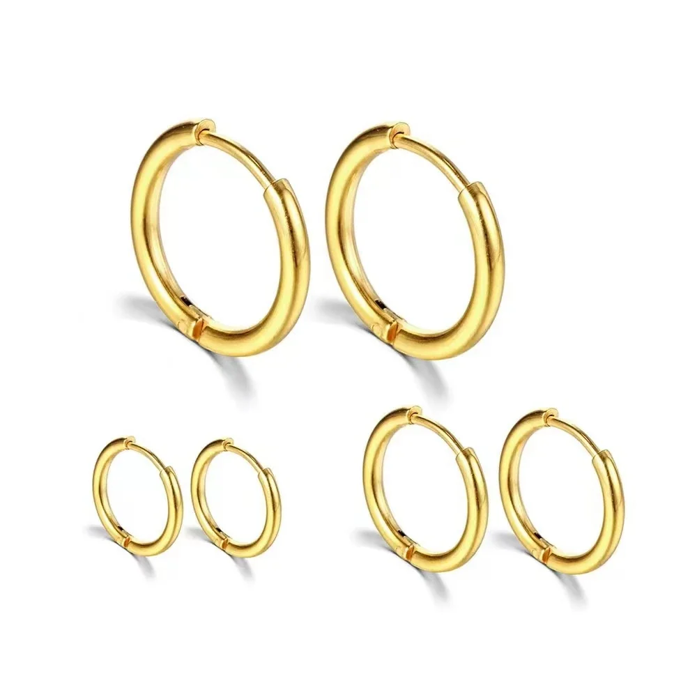 Hoop Earrings Rounded Tube Hinge Gold PVD 316 Stainless Steel
