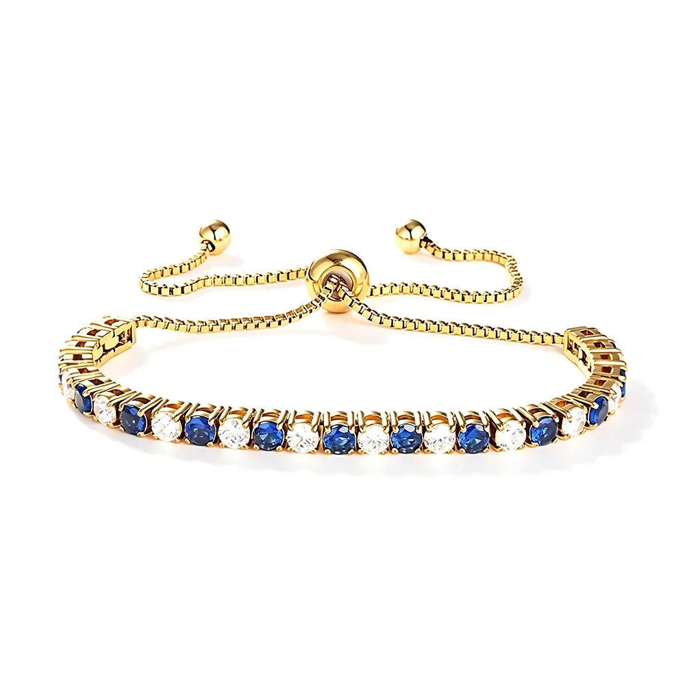 Refined 316 Stainless Steel 3mm CZ Tennis Bracelet - Gold Blue and White CZ