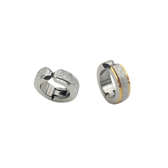 Edgy Stainless Steel Textured Clip-On Hoop Earrings