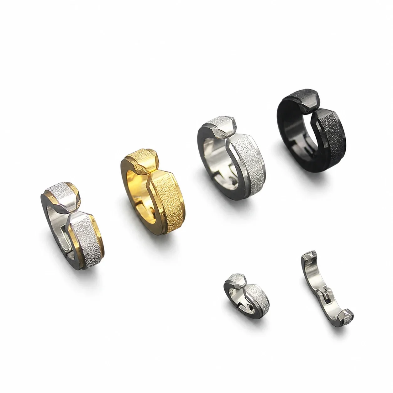 Edgy Stainless Steel Textured Clip-On Hoop Earrings