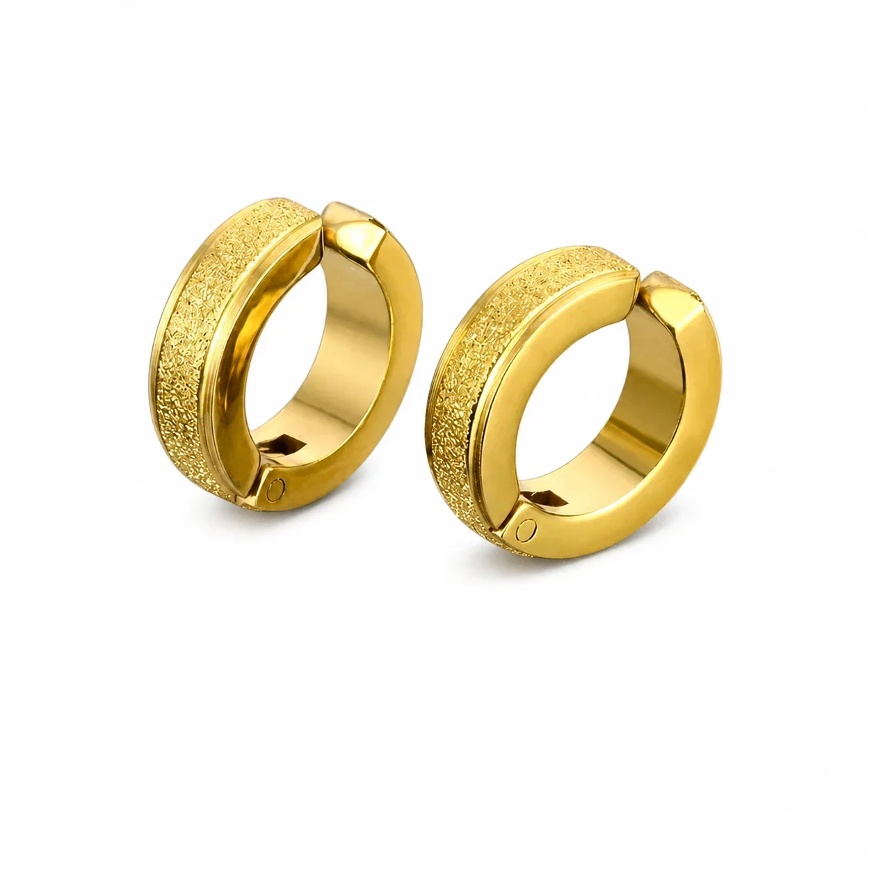 Edgy Stainless Steel Textured Clip-On Hoop Earrings - Gold