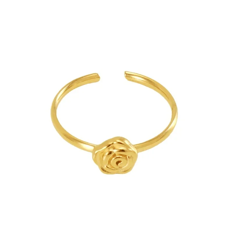 Romantic 18K Gold-Plated Open Rose Motif Ring