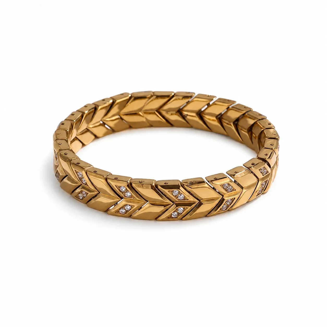 Sculpted 316 Stainless Steel Chevron Chain Bracelet - Gold Stone