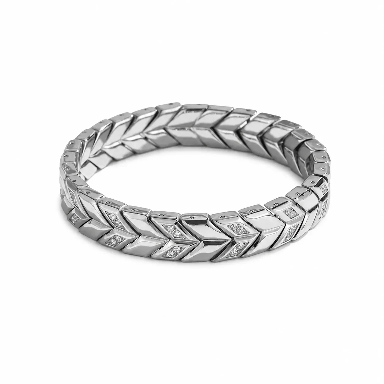 Sculpted 316 Stainless Steel Chevron Chain Bracelet - Silver Stone