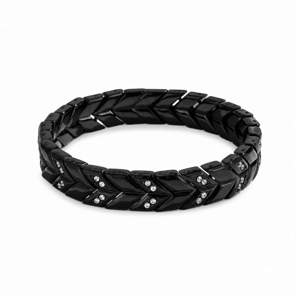 Sculpted 316 Stainless Steel Chevron Chain Bracelet - Black Stone