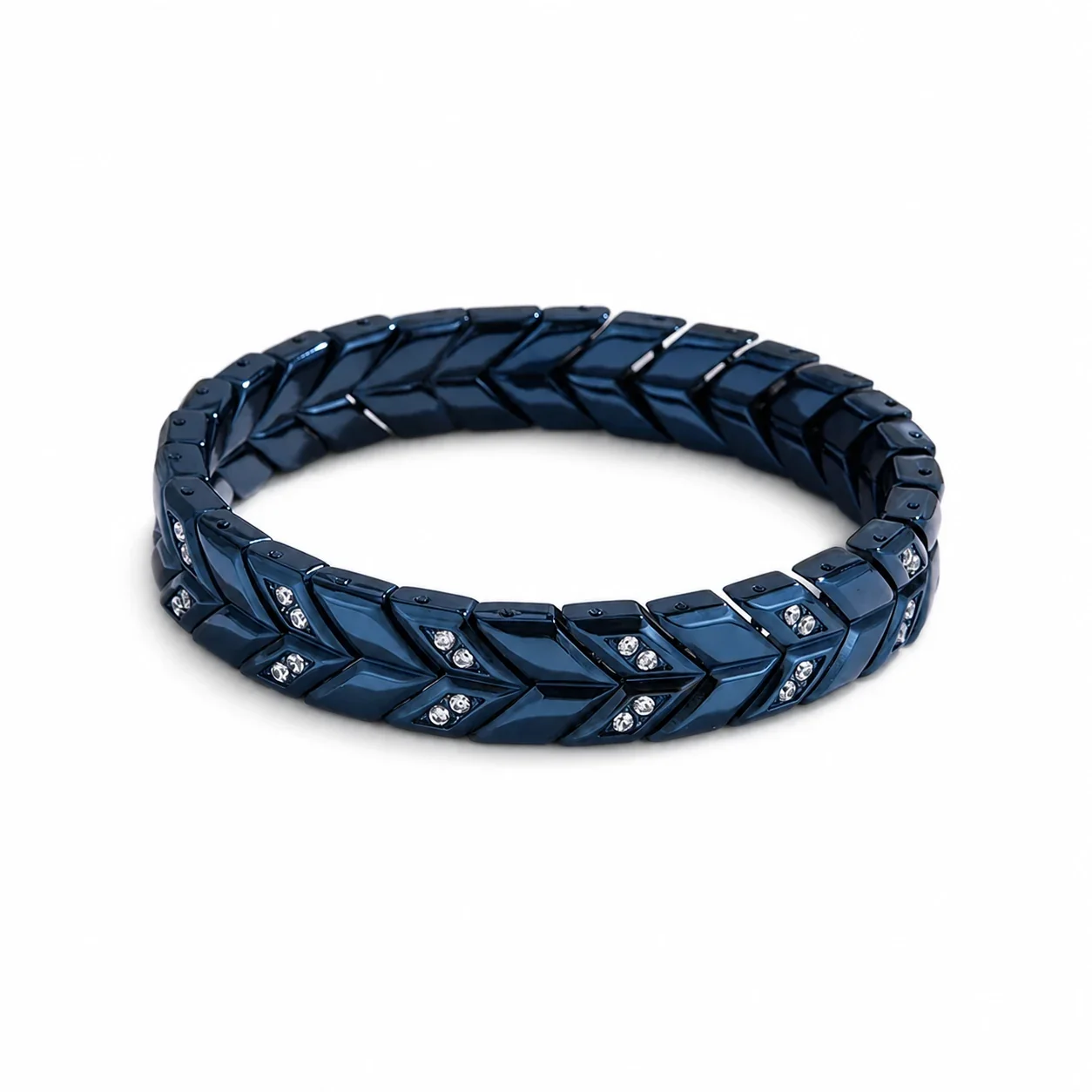 Sculpted 316 Stainless Steel Chevron Chain Bracelet - Blue Stone
