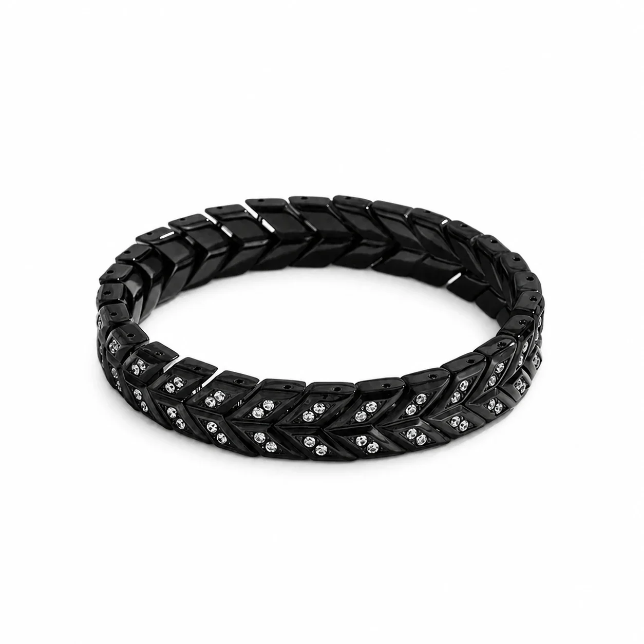 Sculpted 316 Stainless Steel Chevron Chain Bracelet - Black Full Stone