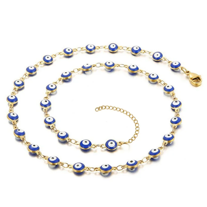 Evil Eye Stainless Steel Gold-Tone Enamel Disc Bracelet