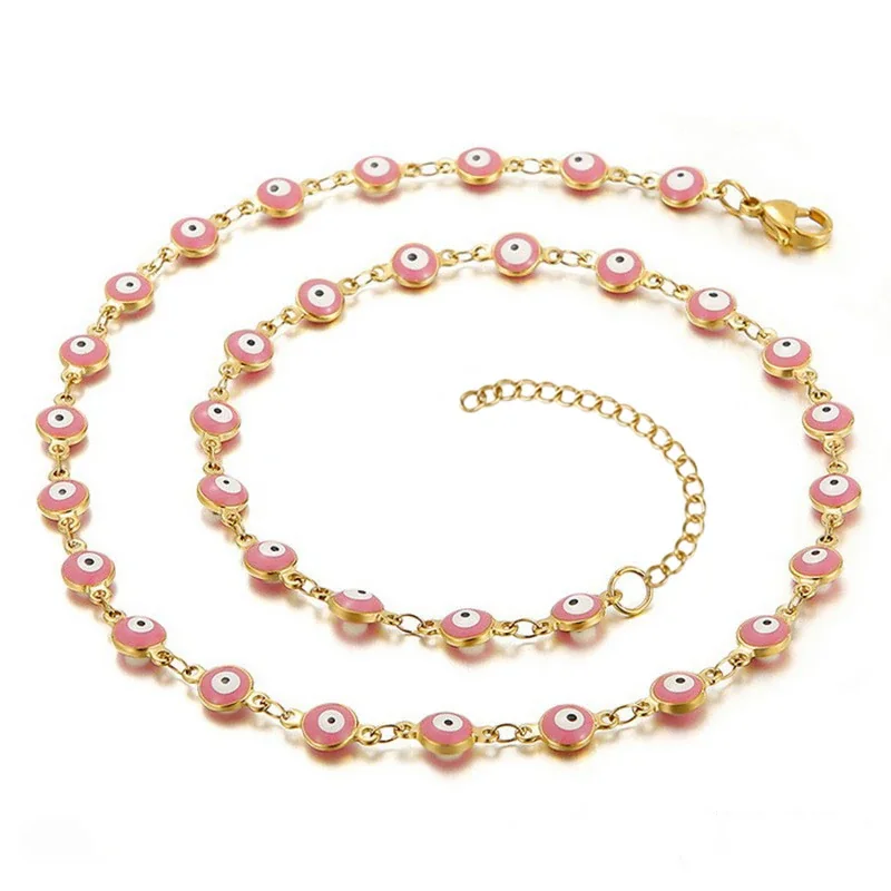 Evil Eye Stainless Steel Gold-Tone Enamel Disc Bracelet