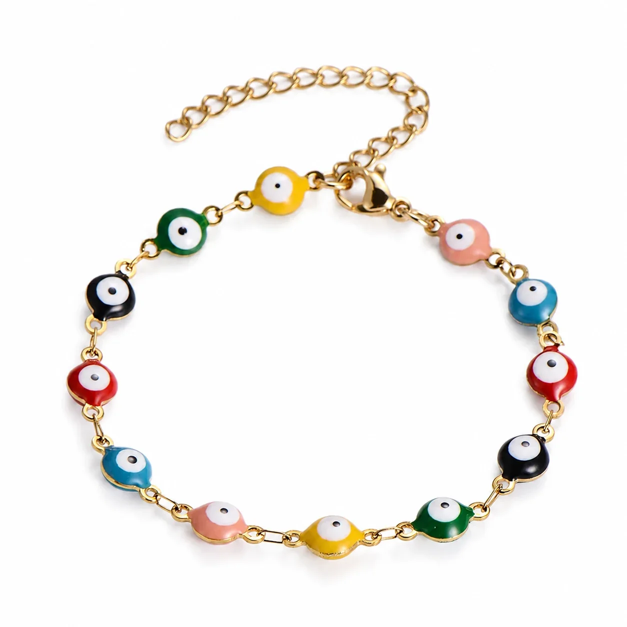 Evil Eye Stainless Steel Gold-Tone Enamel Disc Bracelet - Mixed