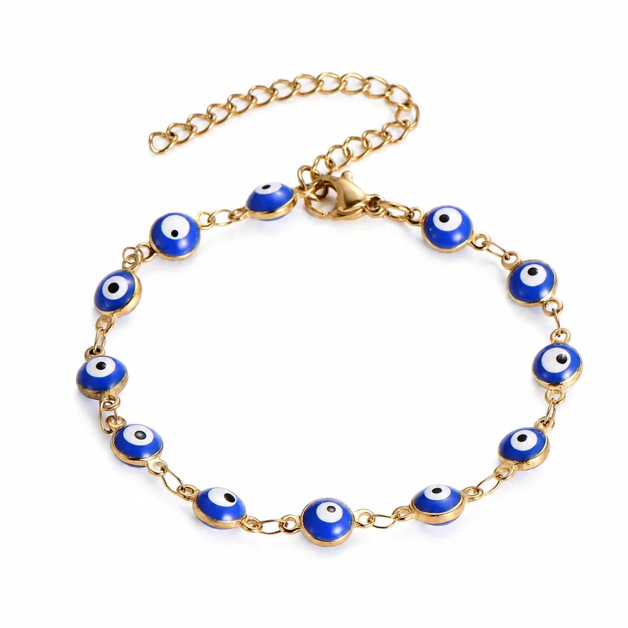 Evil Eye Stainless Steel Gold-Tone Enamel Disc Bracelet - Blue