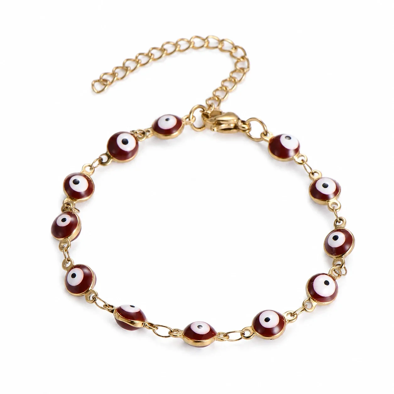 Evil Eye Stainless Steel Gold-Tone Enamel Disc Bracelet - Red