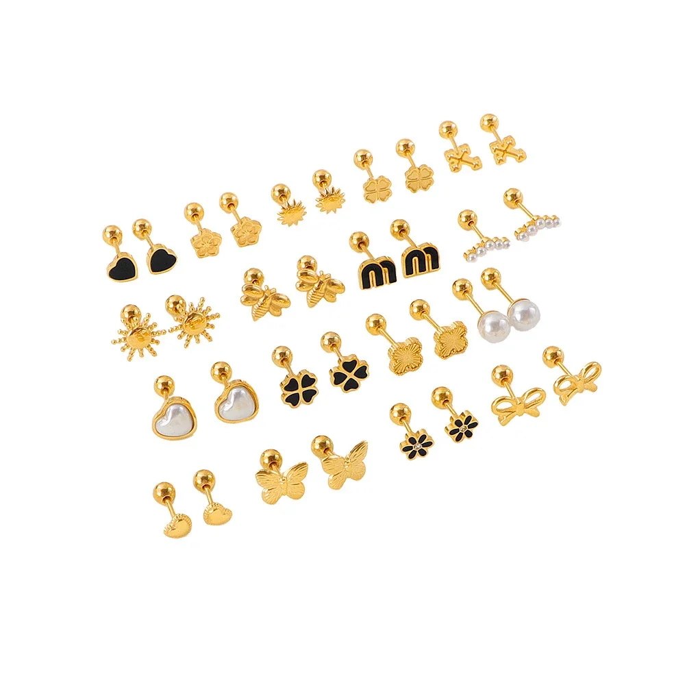 Playful Gold-Plated Stainless Steel Ribbed Motif Stud Earrings