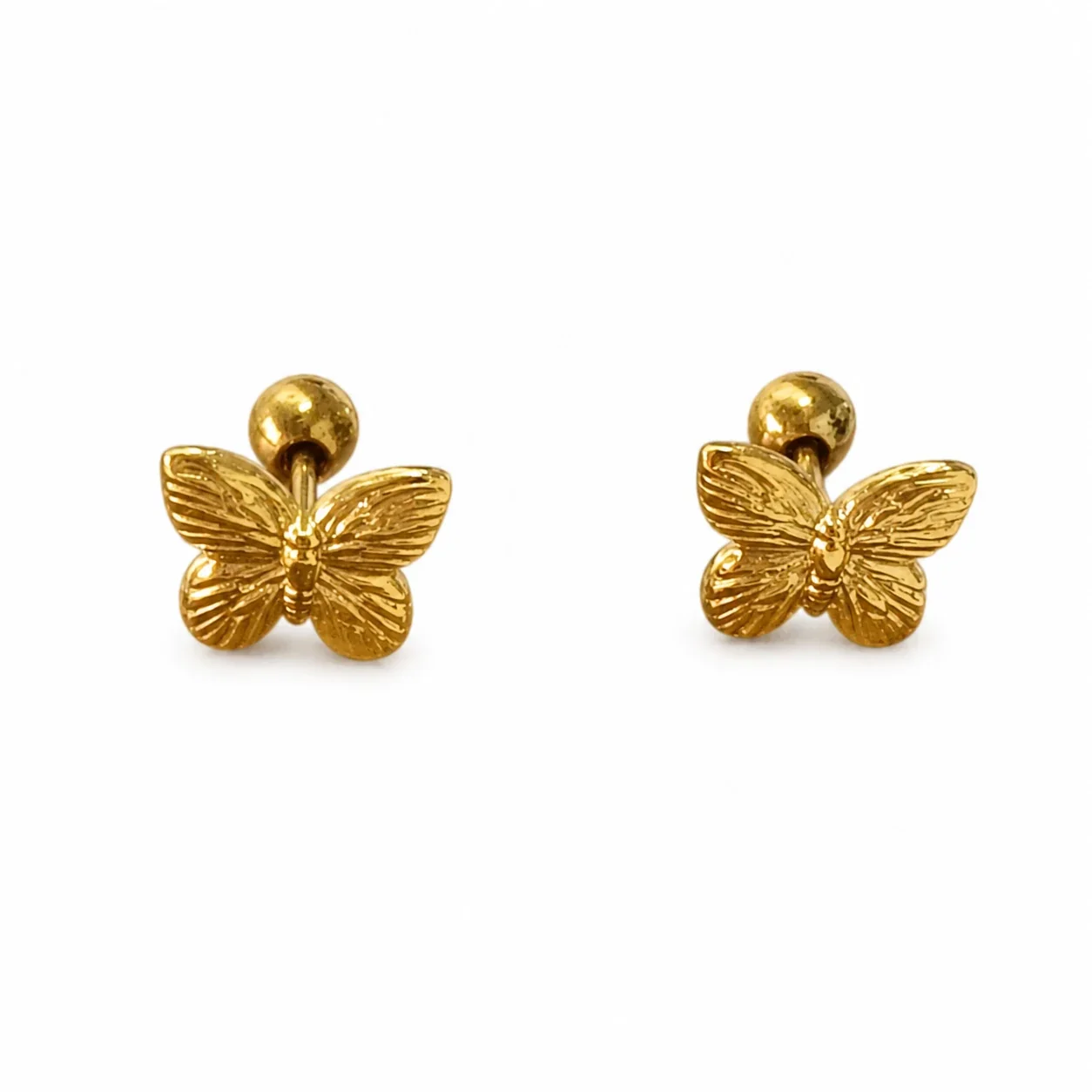 Playful Gold-Plated Stainless Steel Ribbed Motif Stud Earrings