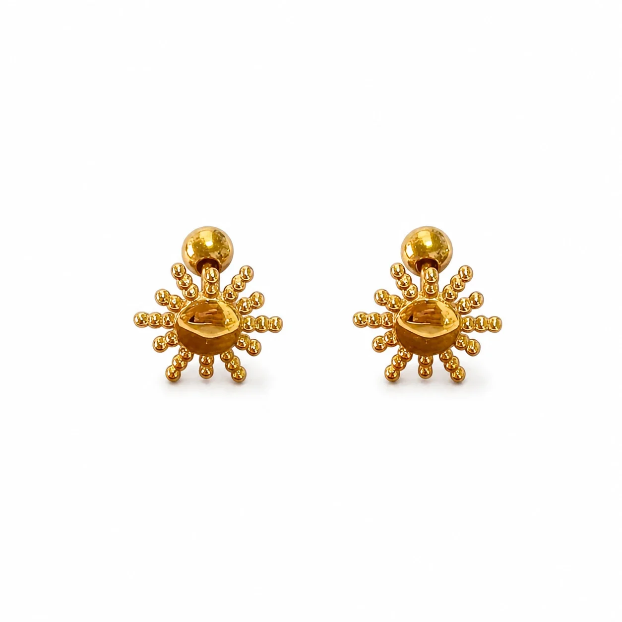 Playful Gold-Plated Stainless Steel Ribbed Motif Stud Earrings