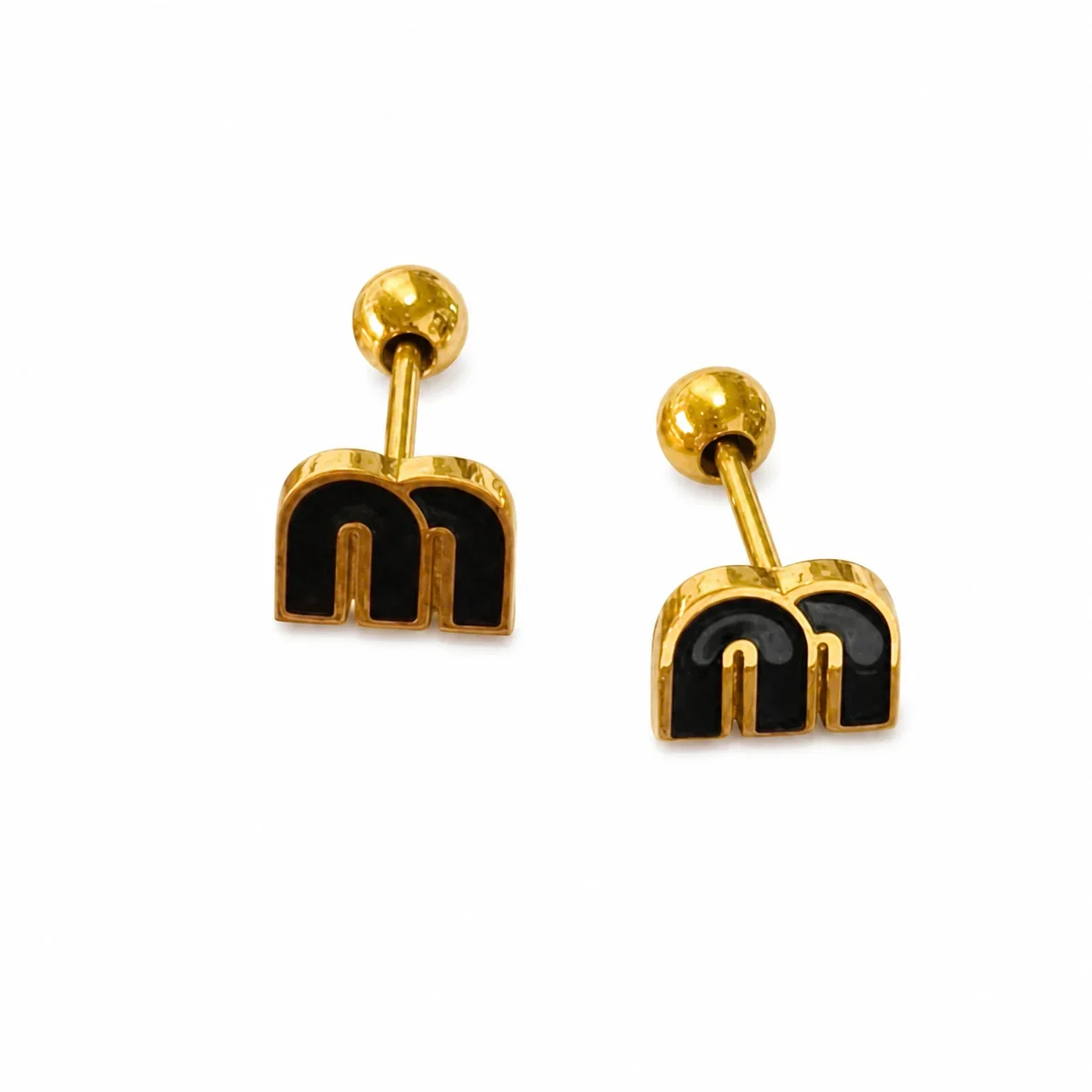 Playful Gold-Plated Stainless Steel Ribbed Motif Stud Earrings