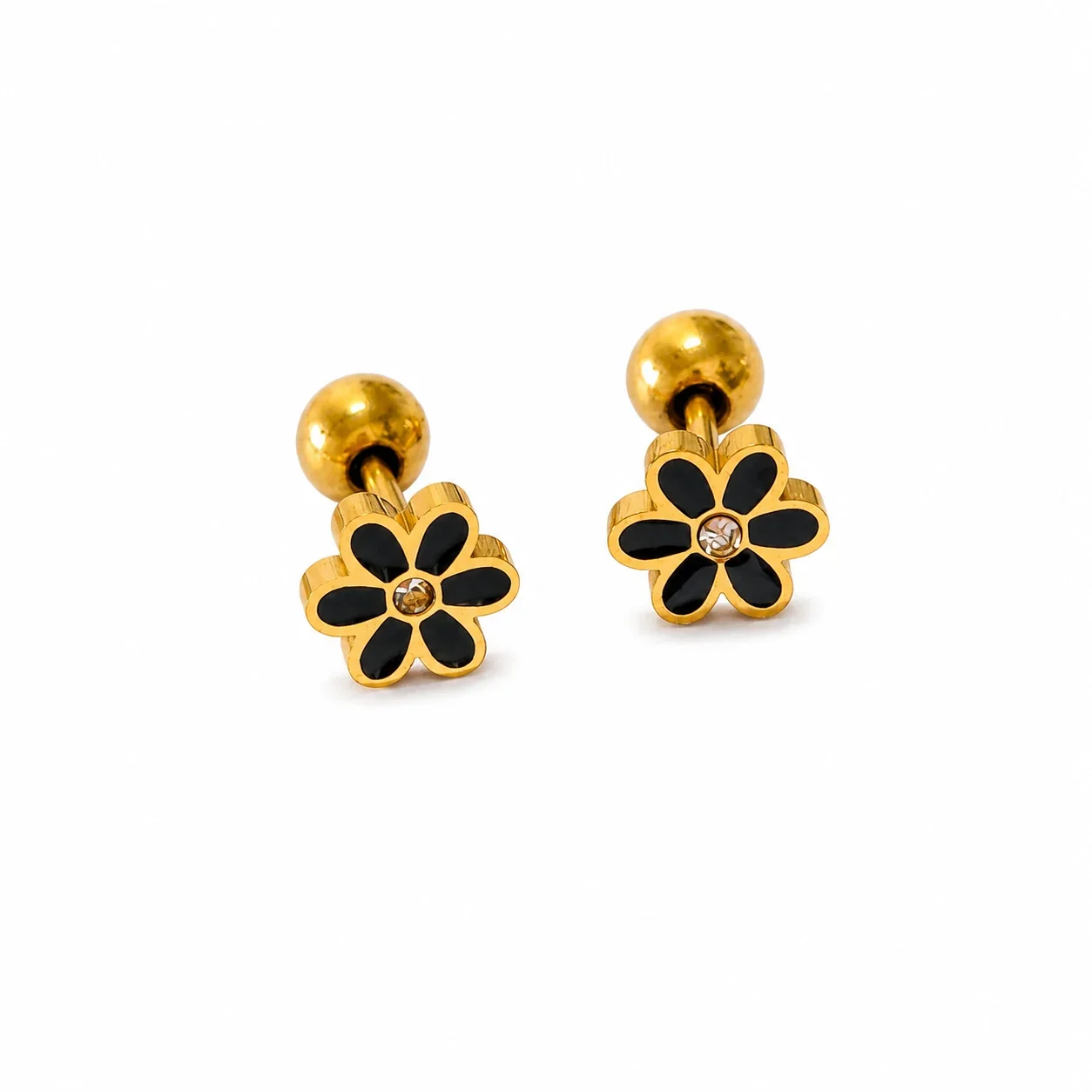 Playful Gold-Plated Stainless Steel Ribbed Motif Stud Earrings