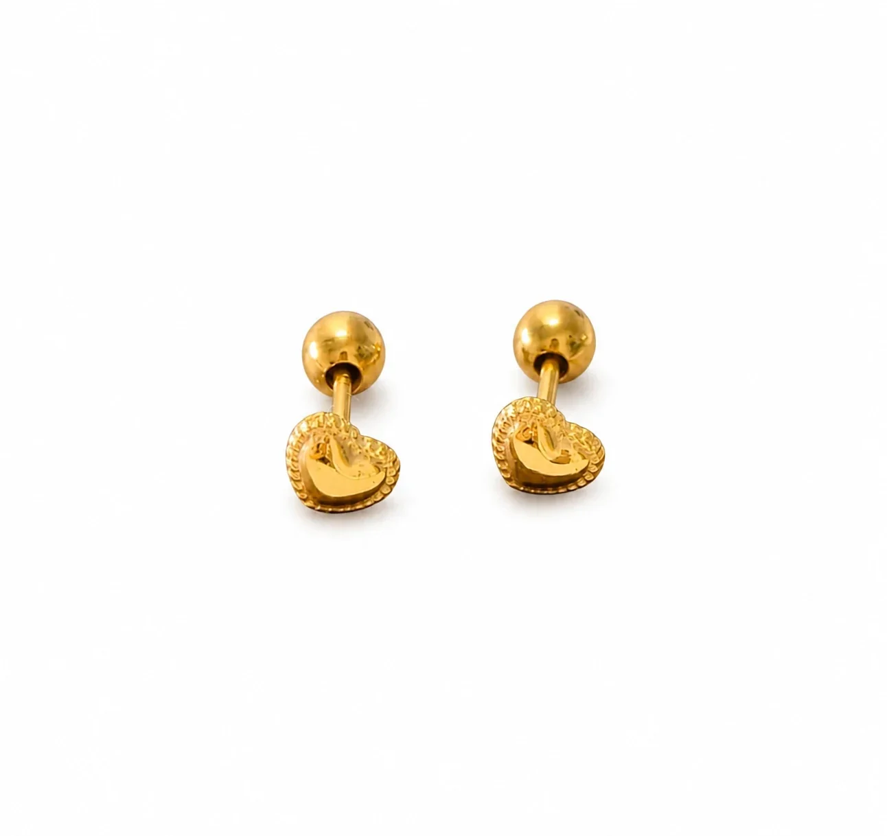 Playful Gold-Plated Stainless Steel Ribbed Motif Stud Earrings - Gold Lace Heart