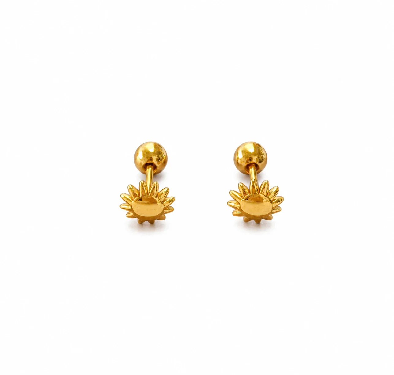 Playful Gold-Plated Stainless Steel Ribbed Motif Stud Earrings - Gold Gear