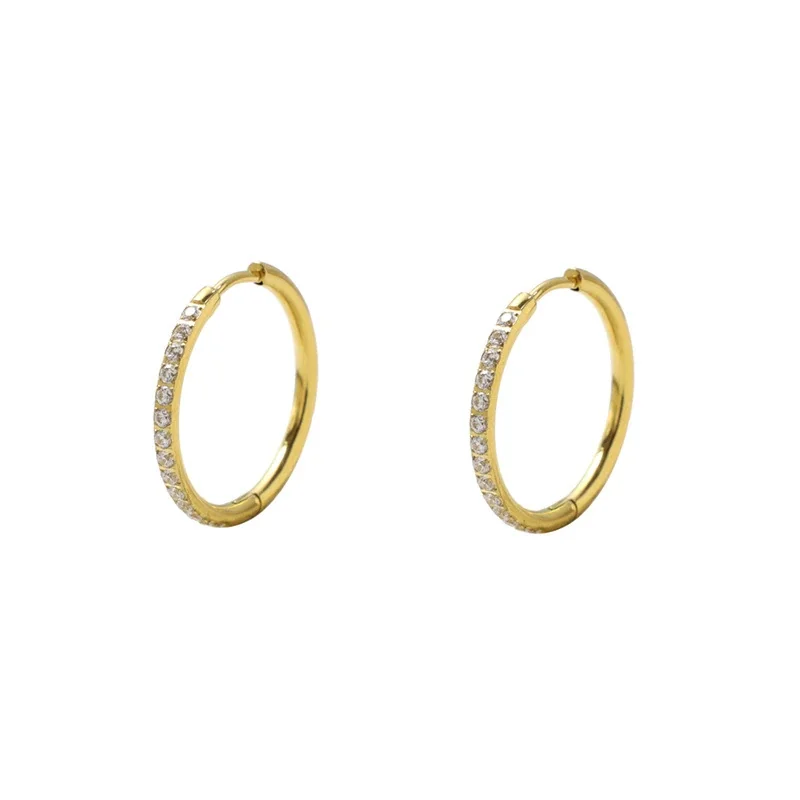 Sleek 18K Gold-Plated 316 Stainless Steel CZ Row Hoop Earrings