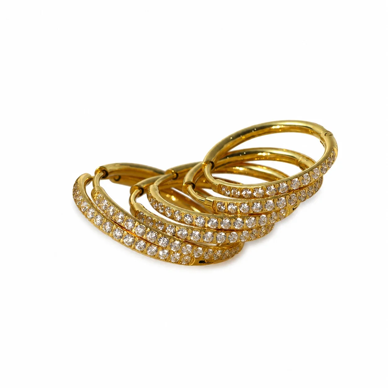 Sleek 18K Gold-Plated 316 Stainless Steel CZ Row Hoop Earrings