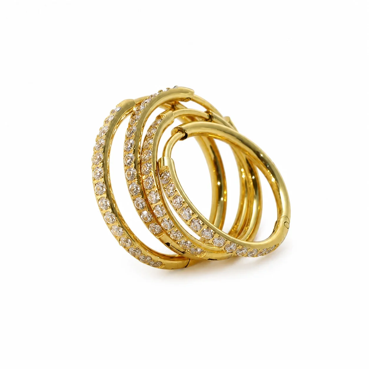 Sleek 18K Gold-Plated 316 Stainless Steel CZ Row Hoop Earrings