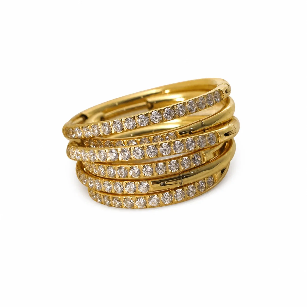 Sleek 18K Gold-Plated 316 Stainless Steel CZ Row Hoop Earrings