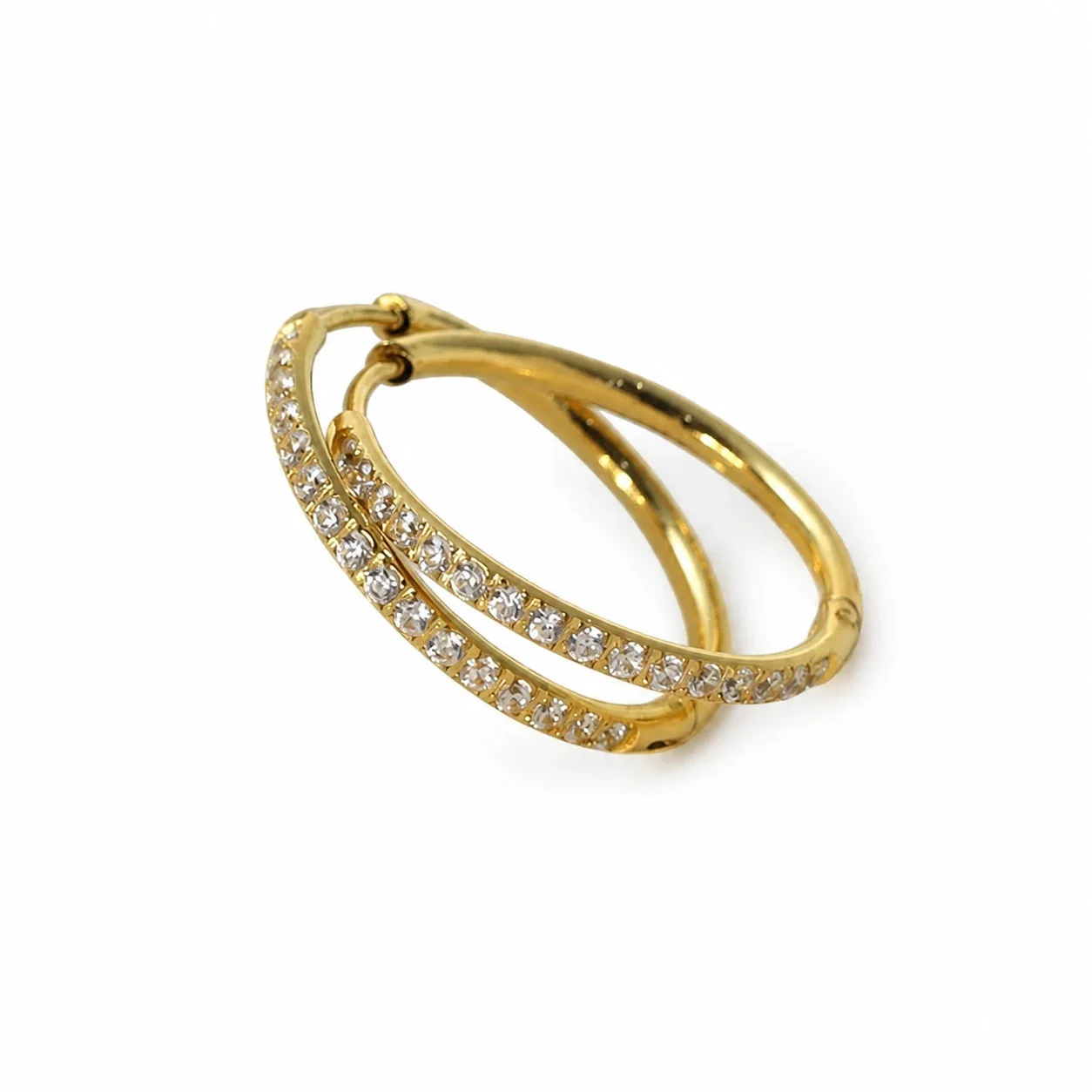 Sleek 18K Gold-Plated 316 Stainless Steel CZ Row Hoop Earrings