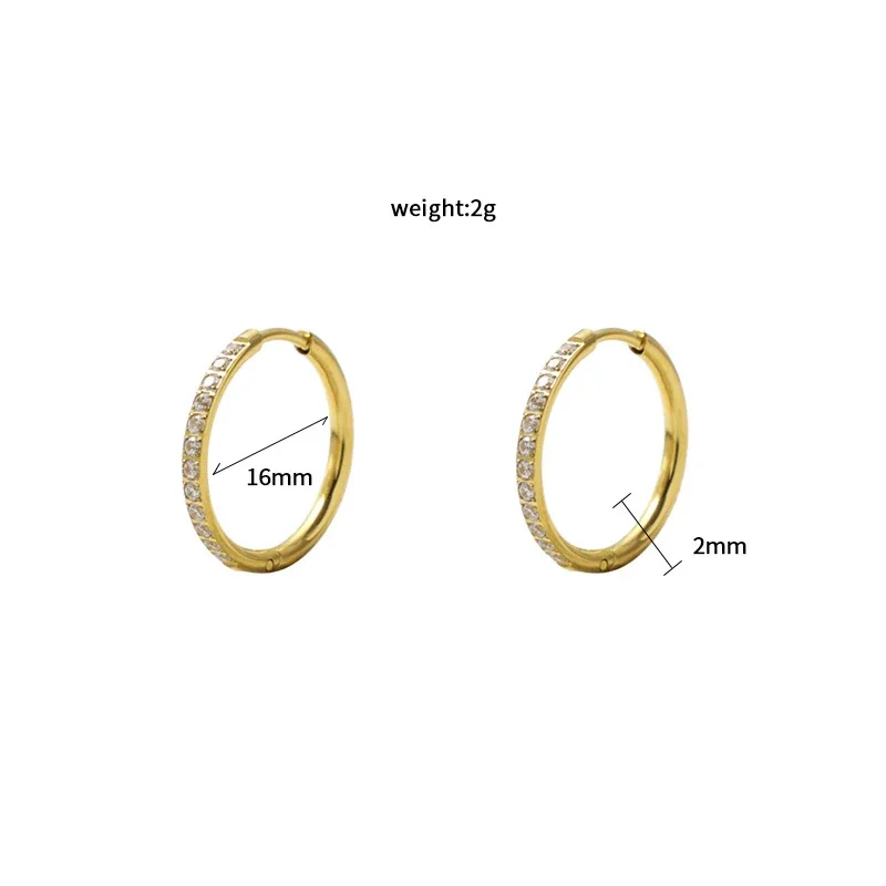 Sleek 18K Gold-Plated 316 Stainless Steel CZ Row Hoop Earrings - Gold Style A