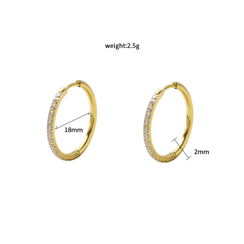 Sleek 18K Gold-Plated 316 Stainless Steel CZ Row Hoop Earrings - Gold Style B