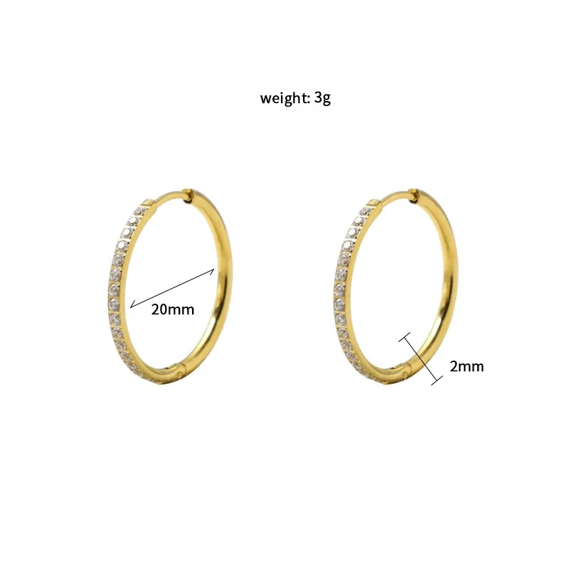 Sleek 18K Gold-Plated 316 Stainless Steel CZ Row Hoop Earrings - Gold Style C