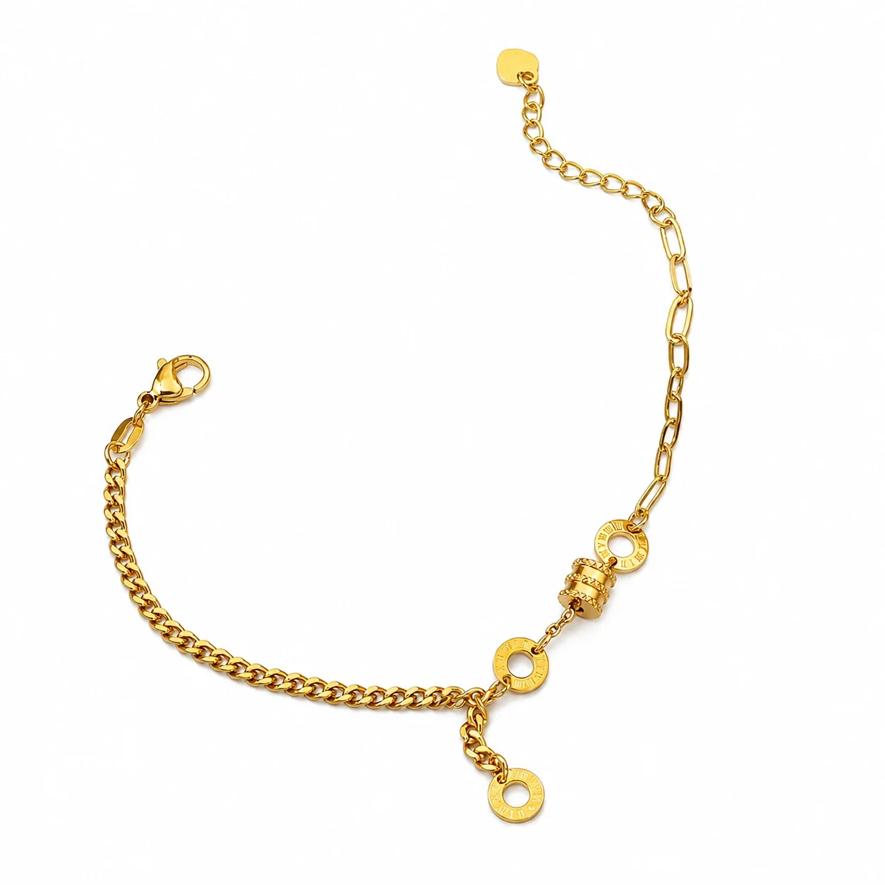 Polished Gold-Plated Curb Paperclip Tassel Bracelet